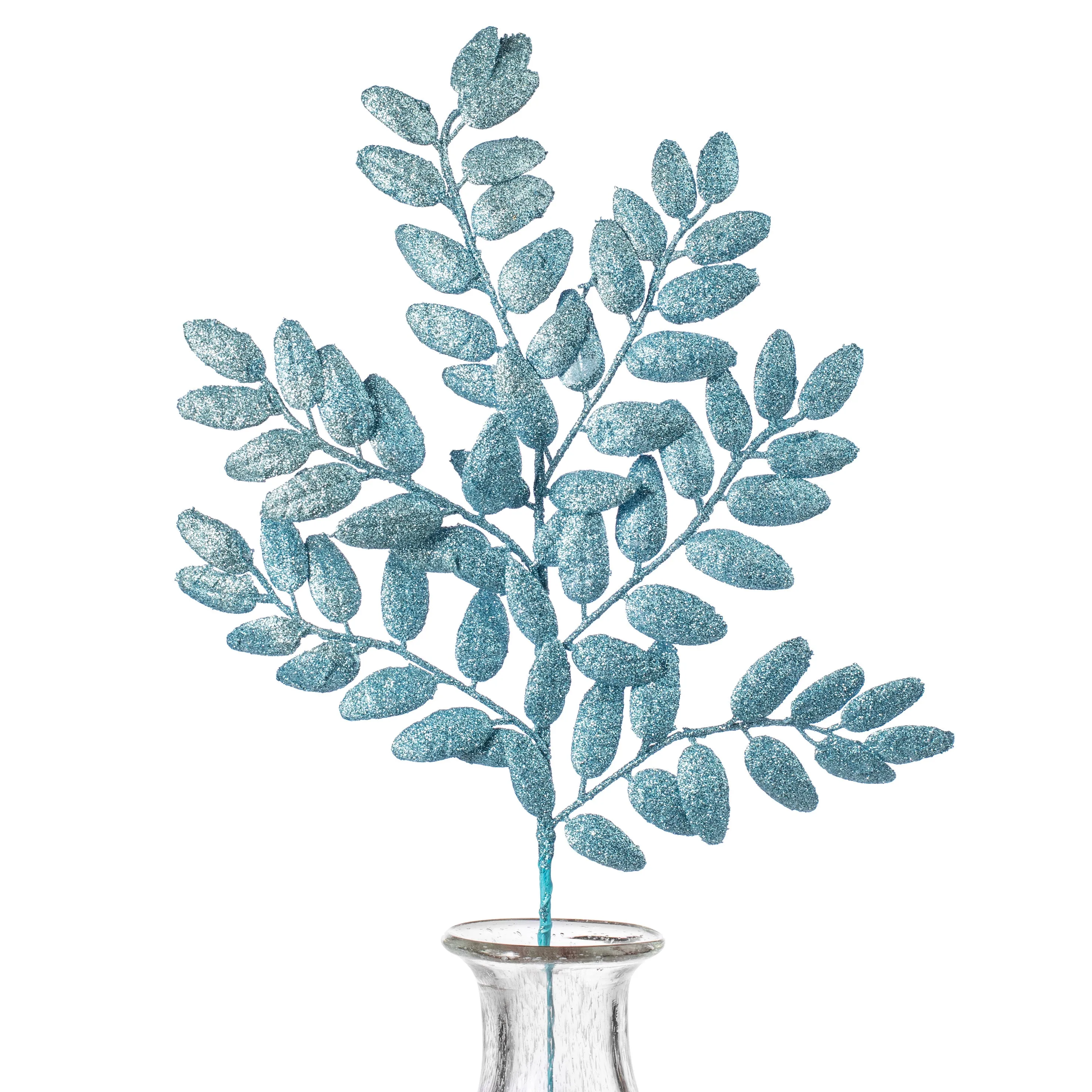 22" Honey Locust Leaf Glitter Spray: Glacier Blue