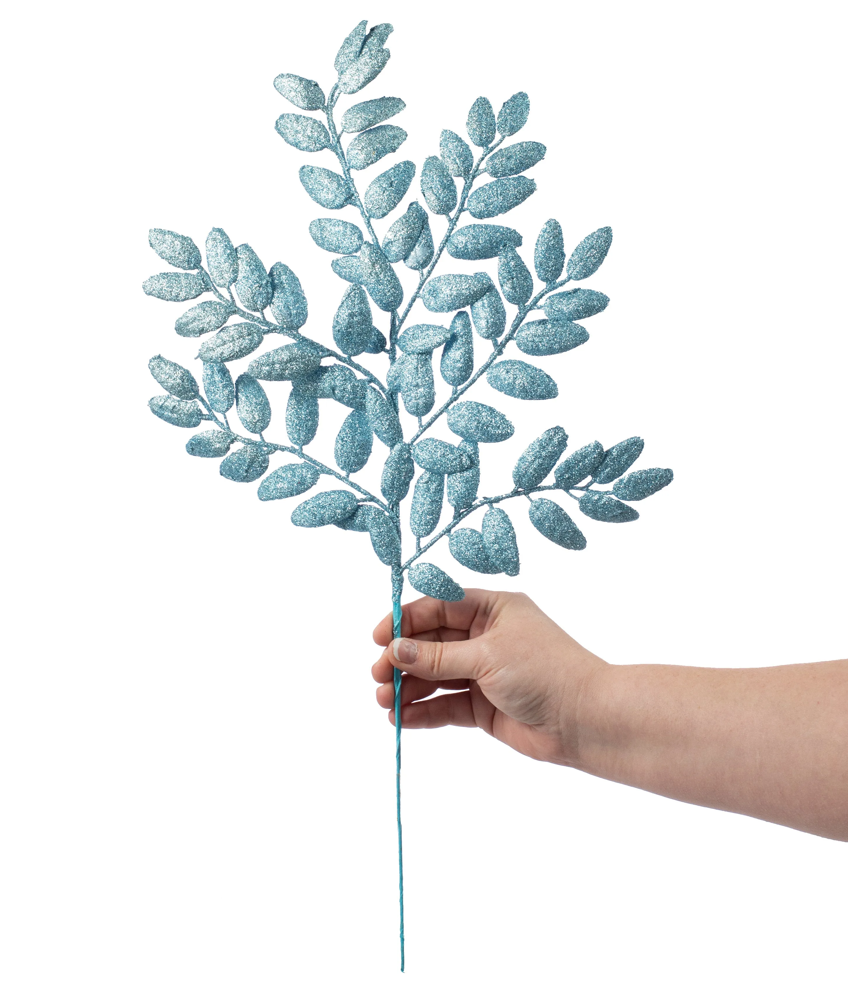 22" Honey Locust Leaf Glitter Spray: Glacier Blue