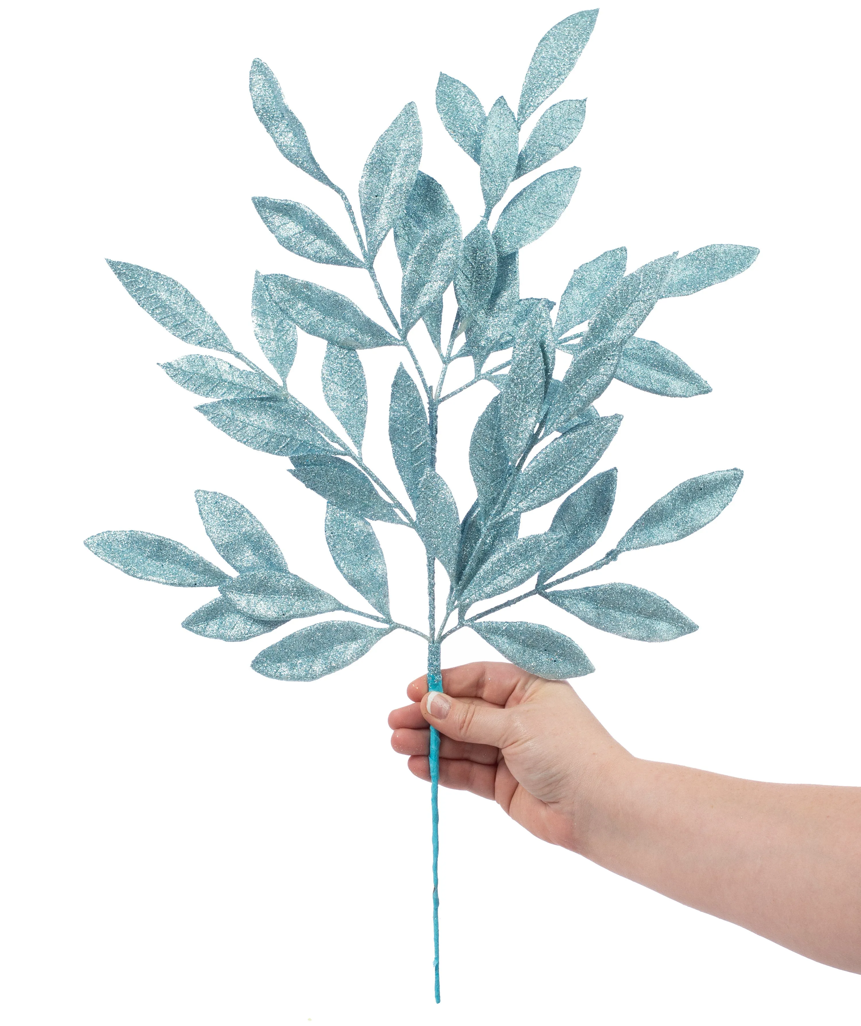 23" Bay Leaf Glitter Spray: Glacier Blue