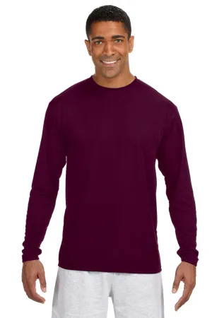 A4 Mens Performance Moisture Wicking Long Sleeve Crewneck T-Shirt - Maroon