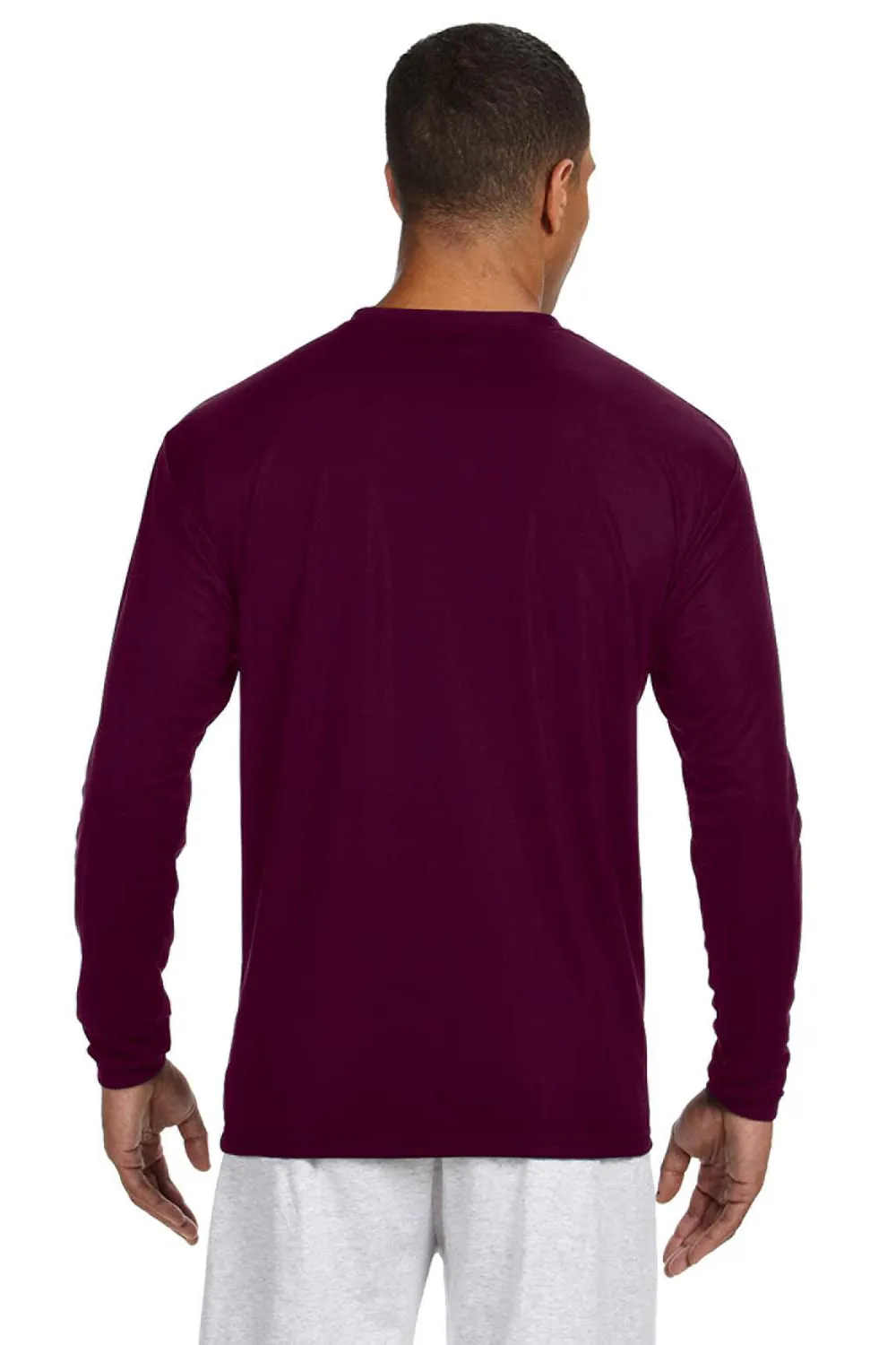 A4 Mens Performance Moisture Wicking Long Sleeve Crewneck T-Shirt - Maroon