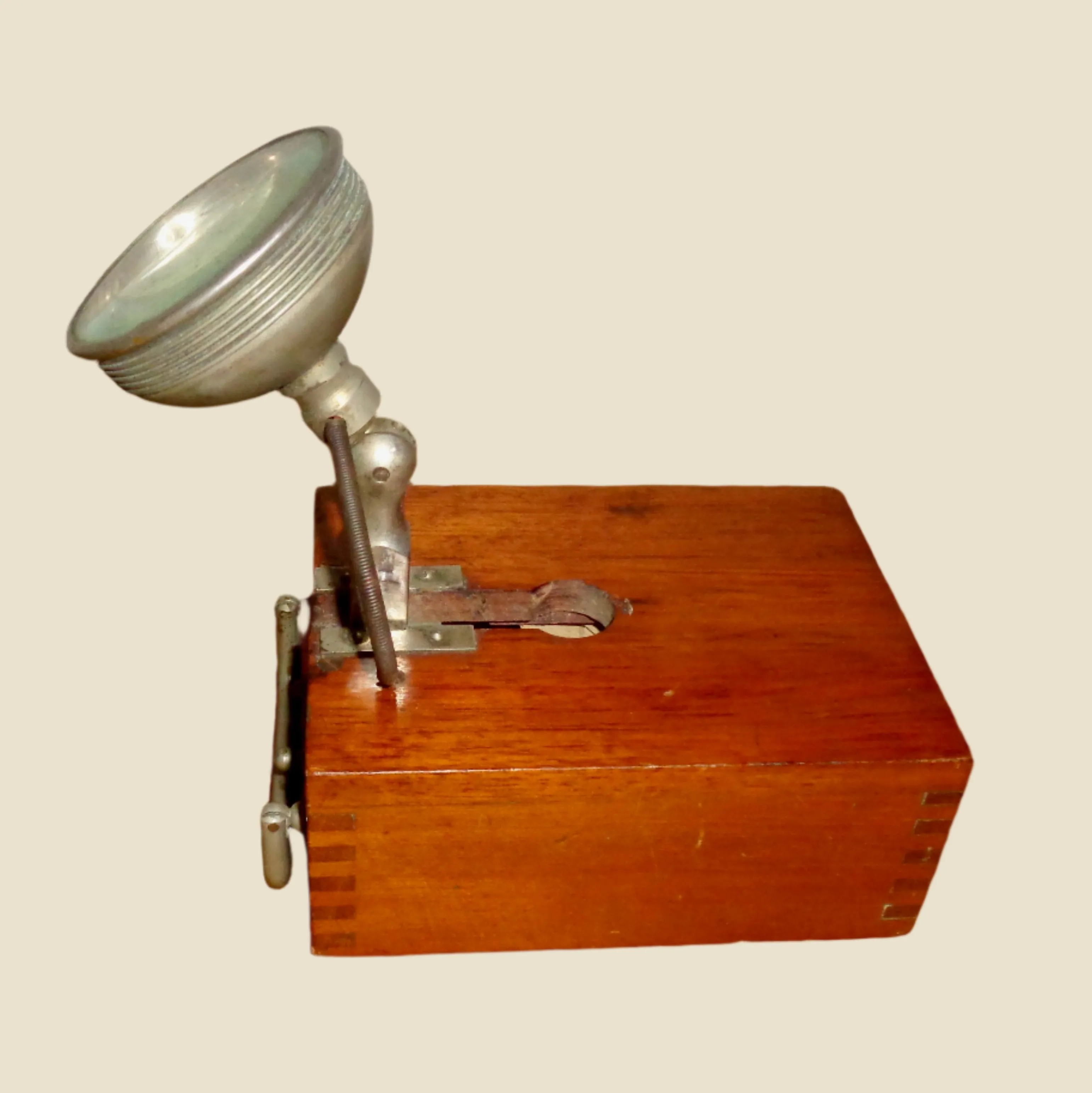 Antique Angled Bulb Torch / Hand Lamp In A Wood Case