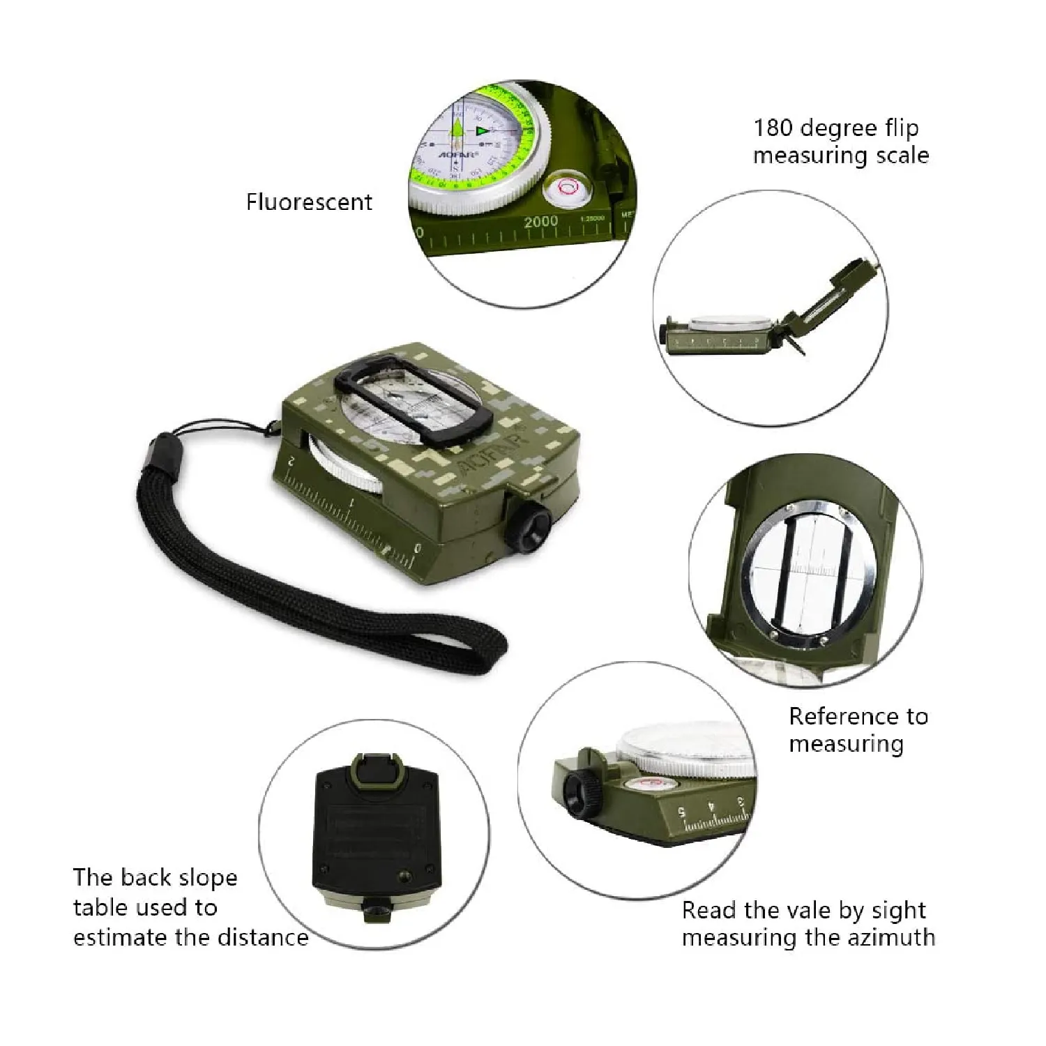 AOFAR Military Compass and Lensatic Sighting Fire Starter | Distance Calculator kit