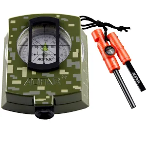 AOFAR Military Compass and Lensatic Sighting Fire Starter | Distance Calculator kit