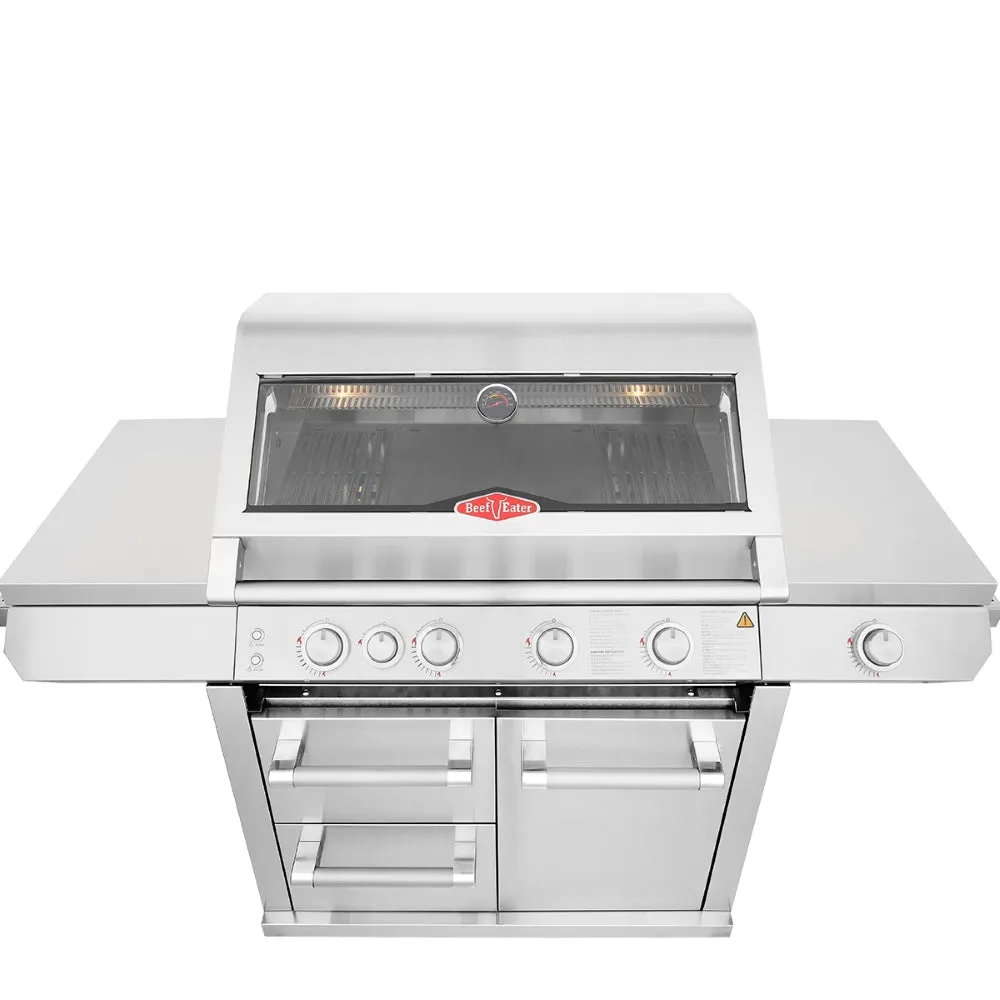 BeefEater 7000 Premium 4-Burner BBQ, Side Burner & Trolley, Stainless Steel