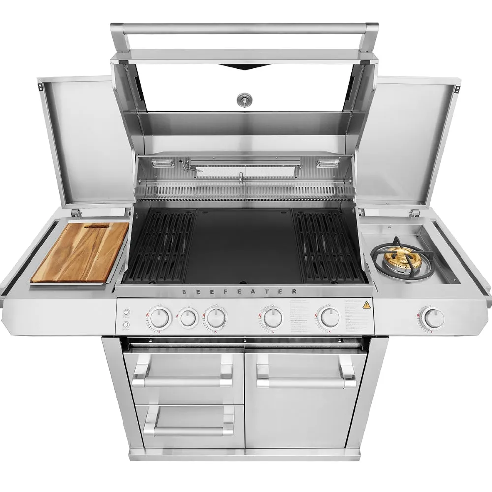 BeefEater 7000 Premium 4-Burner BBQ, Side Burner & Trolley, Stainless Steel