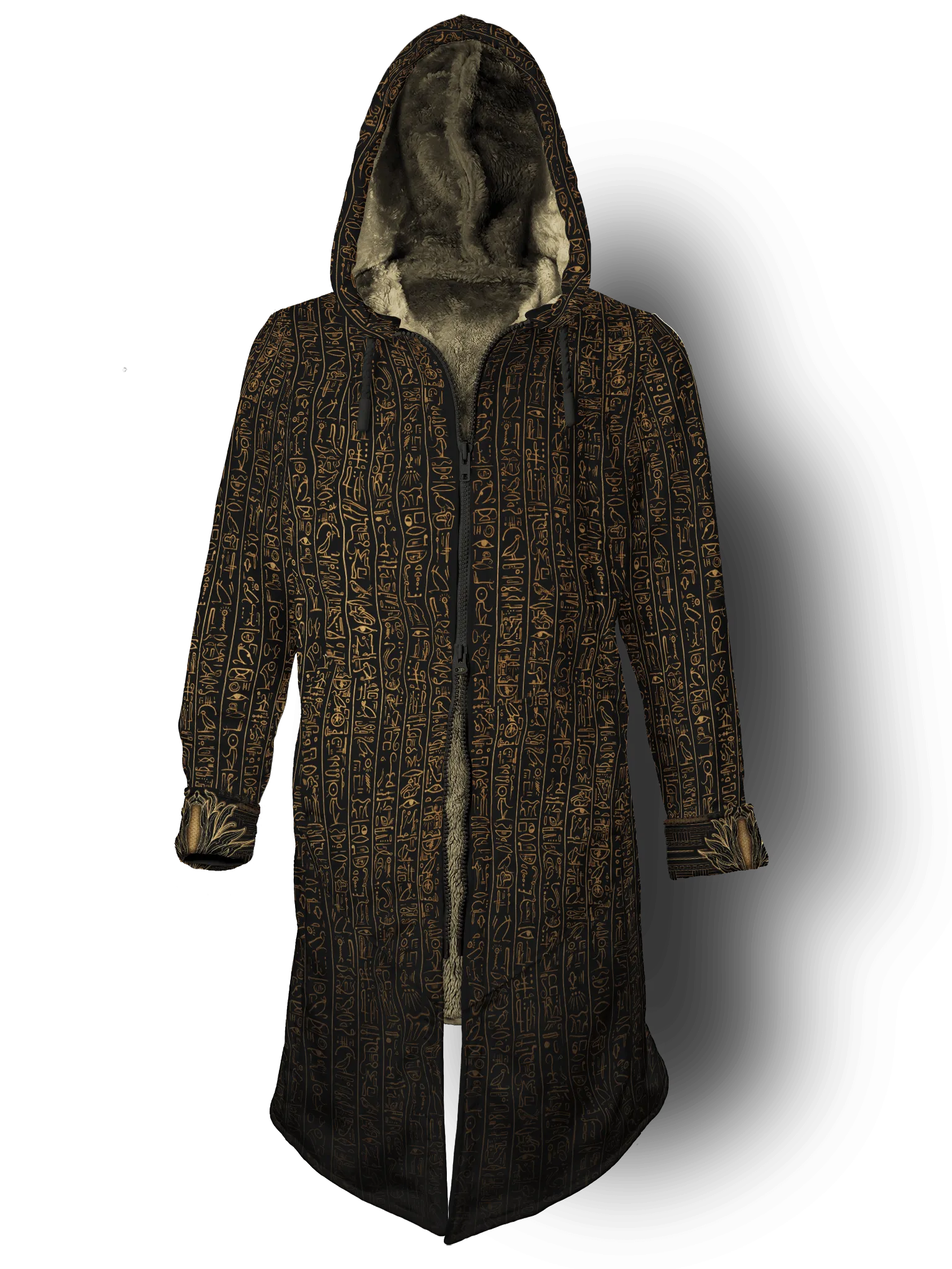 Egyptian Glyphs (Faded Gold) Cyber Hooder Cloak