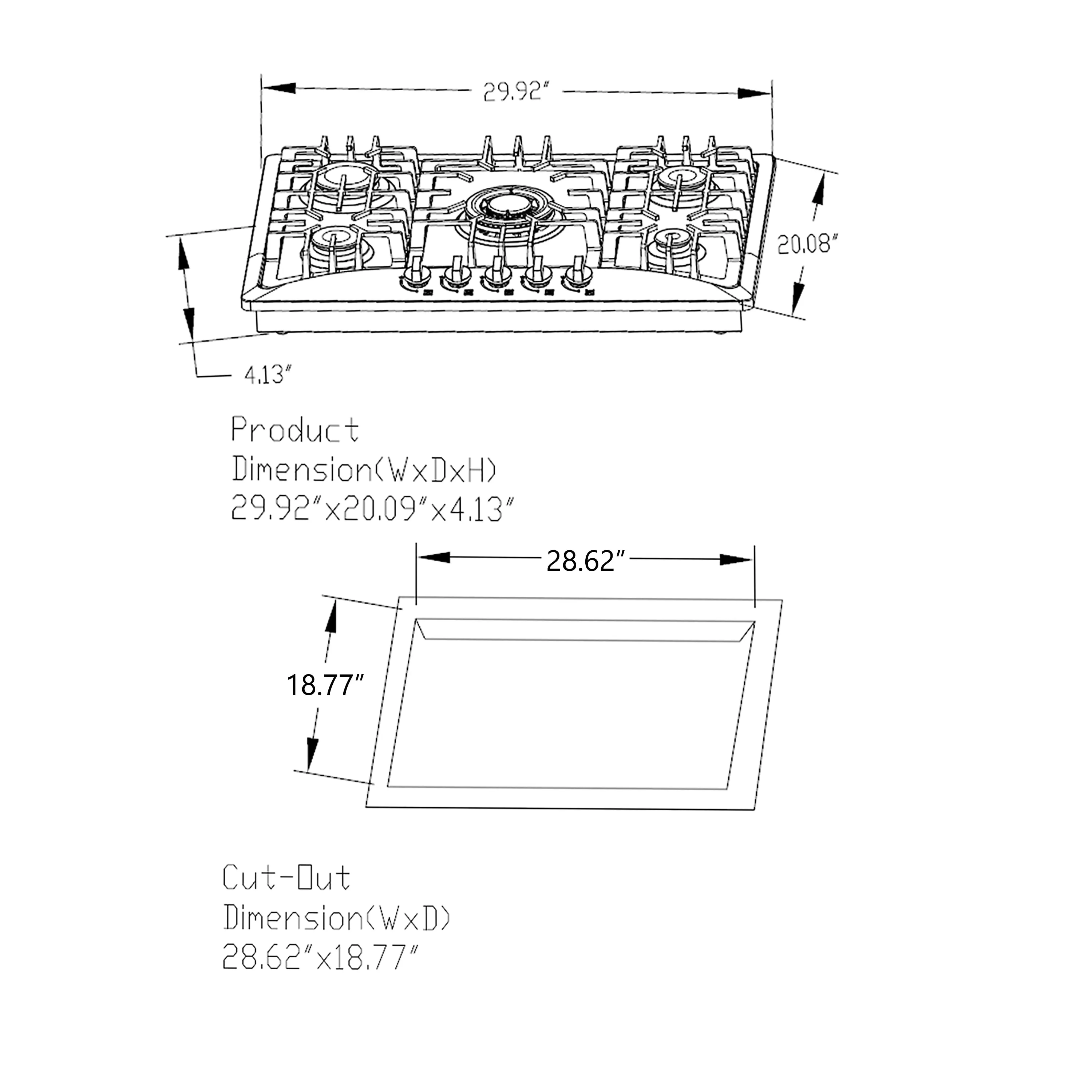 Empava 30GC5B70C 30 in. Built-in Gas Cooktops