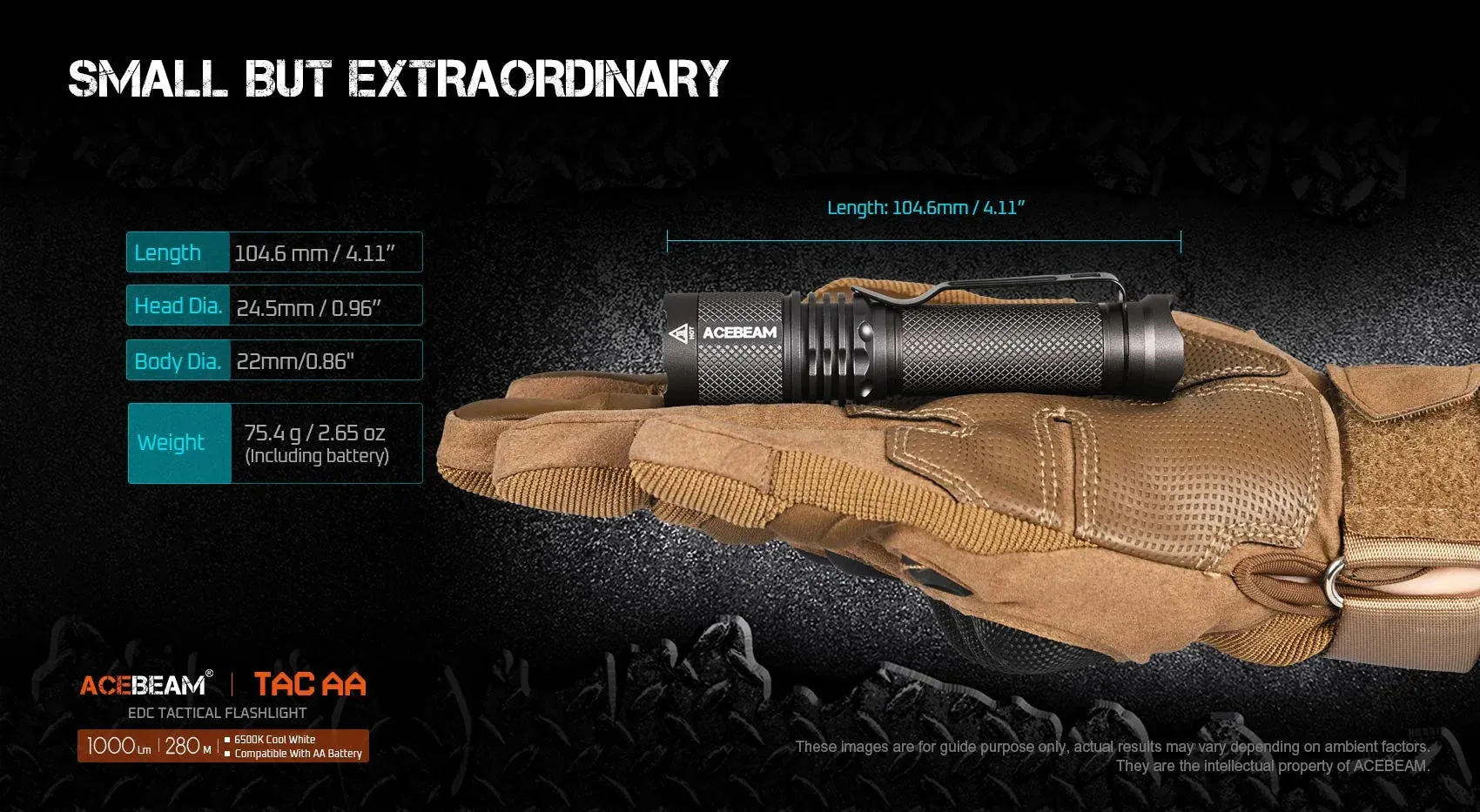 Exclusive Acebeam TAC Flashlight AA / 14500 (Includes USB-C 14500 Rechargeable Battery)