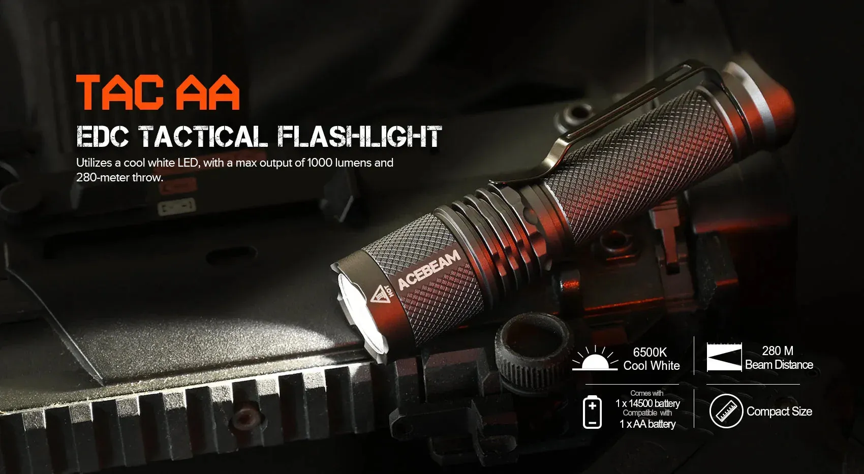 Exclusive Acebeam TAC Flashlight AA / 14500 (Includes USB-C 14500 Rechargeable Battery)