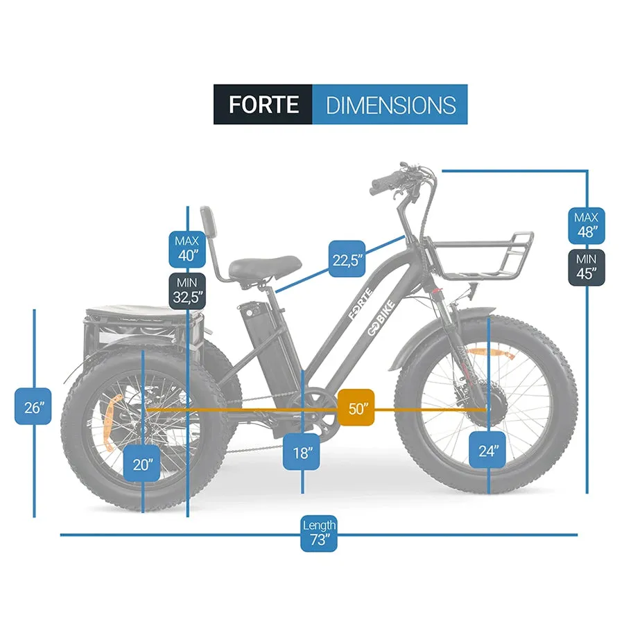 GOBike Forte - Step-Through Fat Tire Electric Tricycle - Top Speed 20mph - 750W