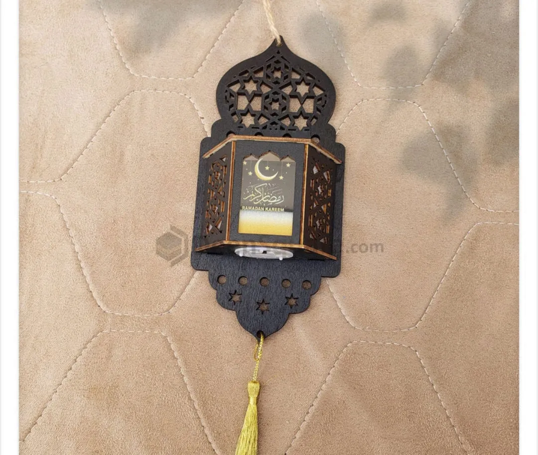 Ramadan Wooden Wall Hanging Lantern Decoration LED Lamp - Small Size