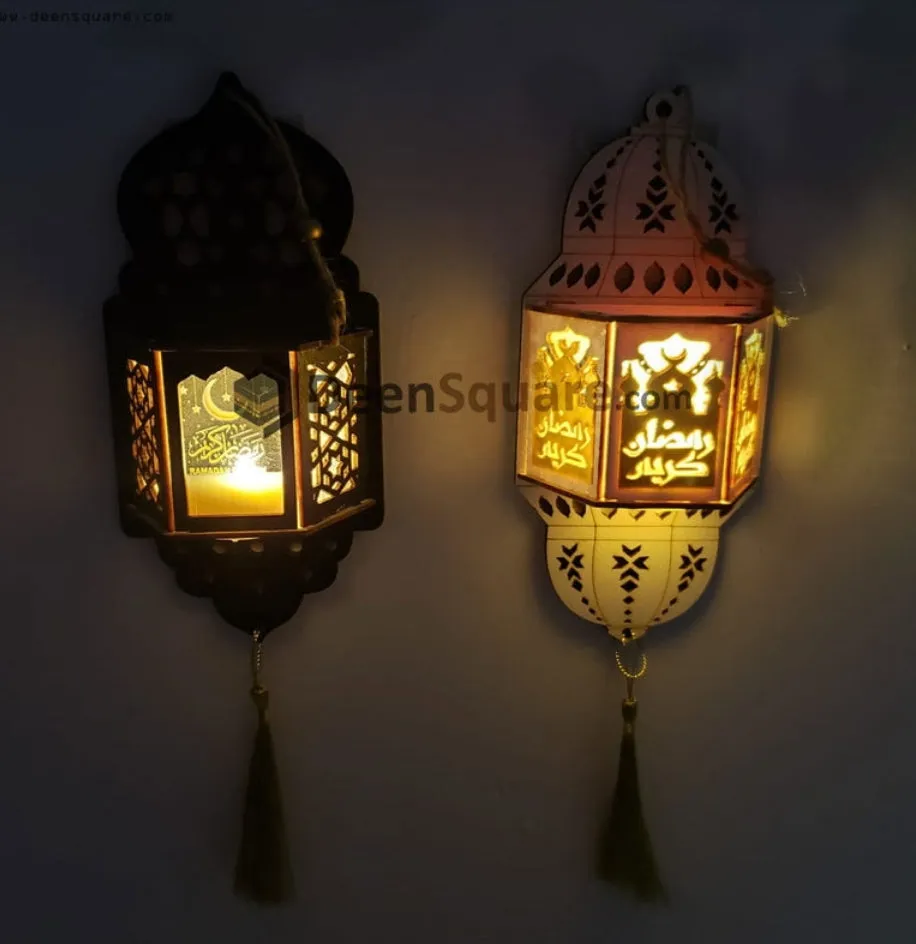 Ramadan Wooden Wall Hanging Lantern Decoration LED Lamp - Small Size