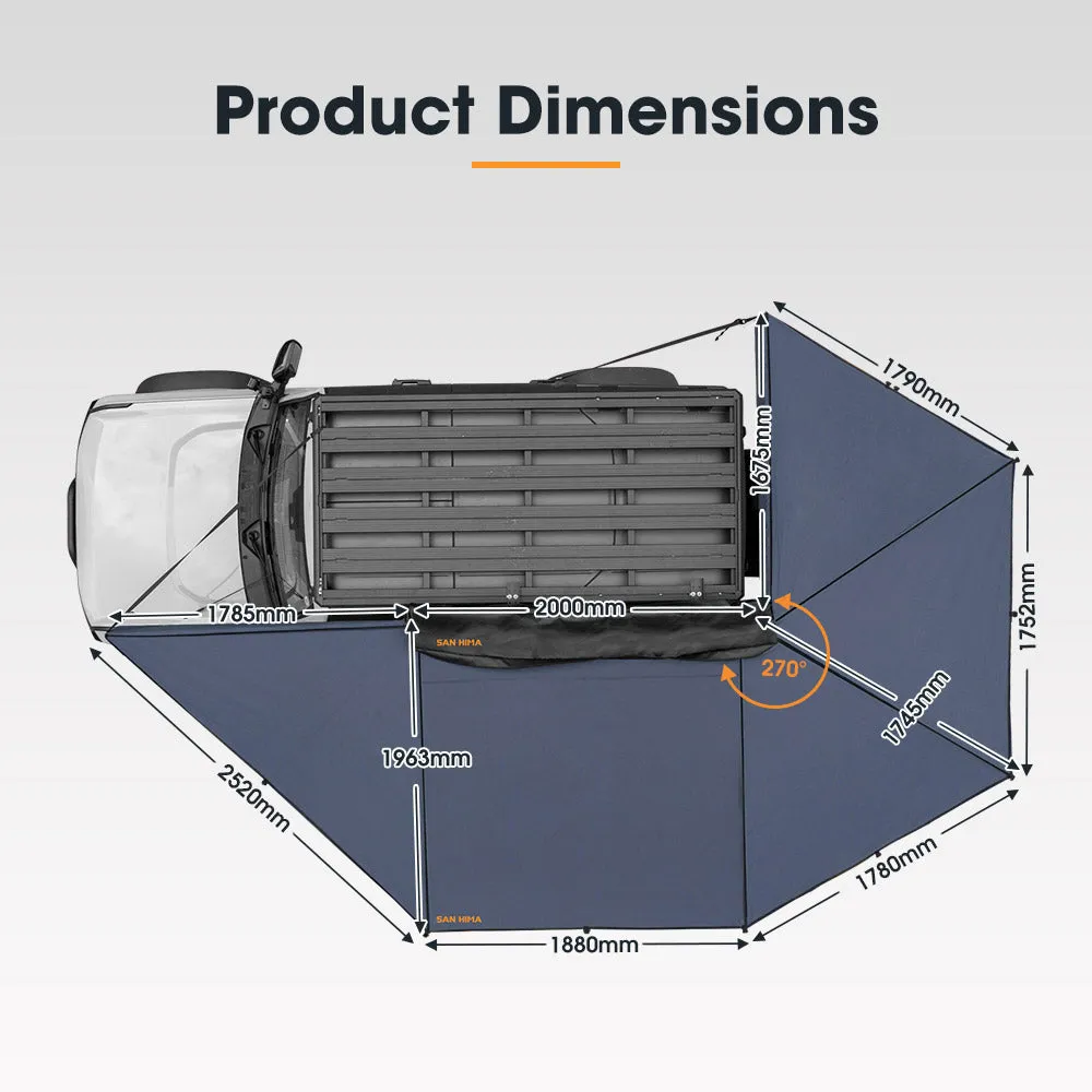 San Hima 270 Degree Free-Standing Awning-Passenger Side 600D Oxford UPF50  4X4