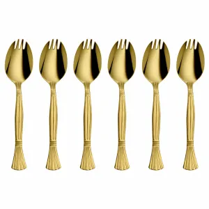 Stainless Steel 6 PCS Cutlery with Gold PVD Coating Spork 2 IN 1