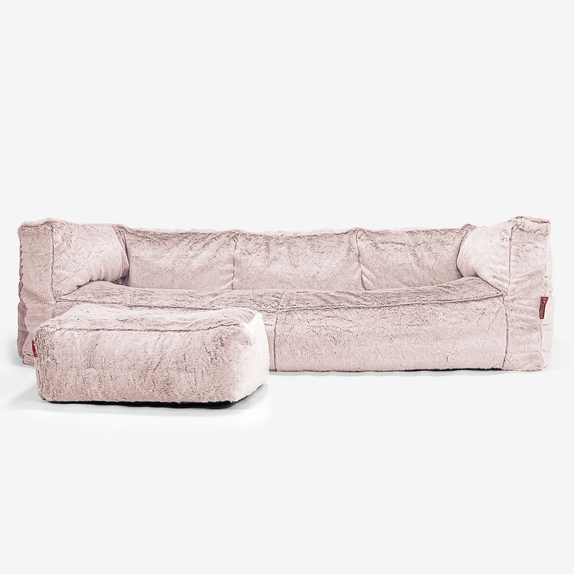 The 3 Seater Albert Sofa Bean Bag - Fluffy Faux Fur Rabbit Dusty Pink