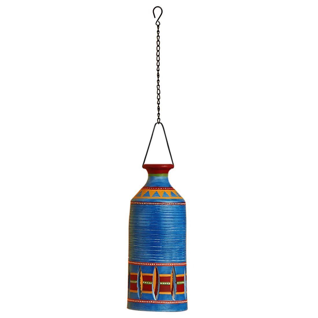 'The Light Carrier' Terracotta Pendant Cum Hanging Lamp In Azure Blue