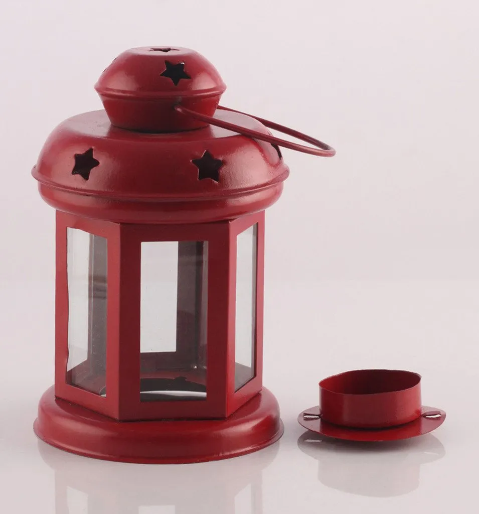 Tied Ribbons Garden Decoration Items Lantern Lamps For Living Room With Wooden Shelve Set Of 2